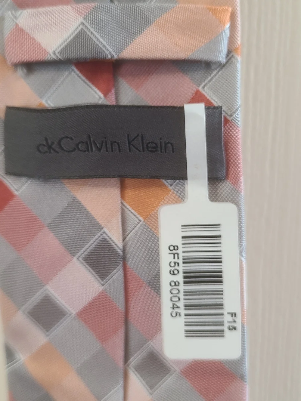 Calvin Klein Pink Gray Orange Geometric Plaid Tie Nwt